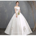 HQ190 Off Shoulder Designs Frocks for Bride Use Custom Make Pearls Floor Length Ball Gown Dress Puffy Satin Wedding Dress